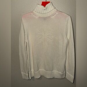 Lauren Ralph Lauren Cream Turtleneck Snowflake Knit Sweater Size M